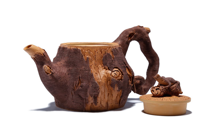 仿木外皮紫砂壺，創(chuàng)意木樁手工雕刻紫砂壺