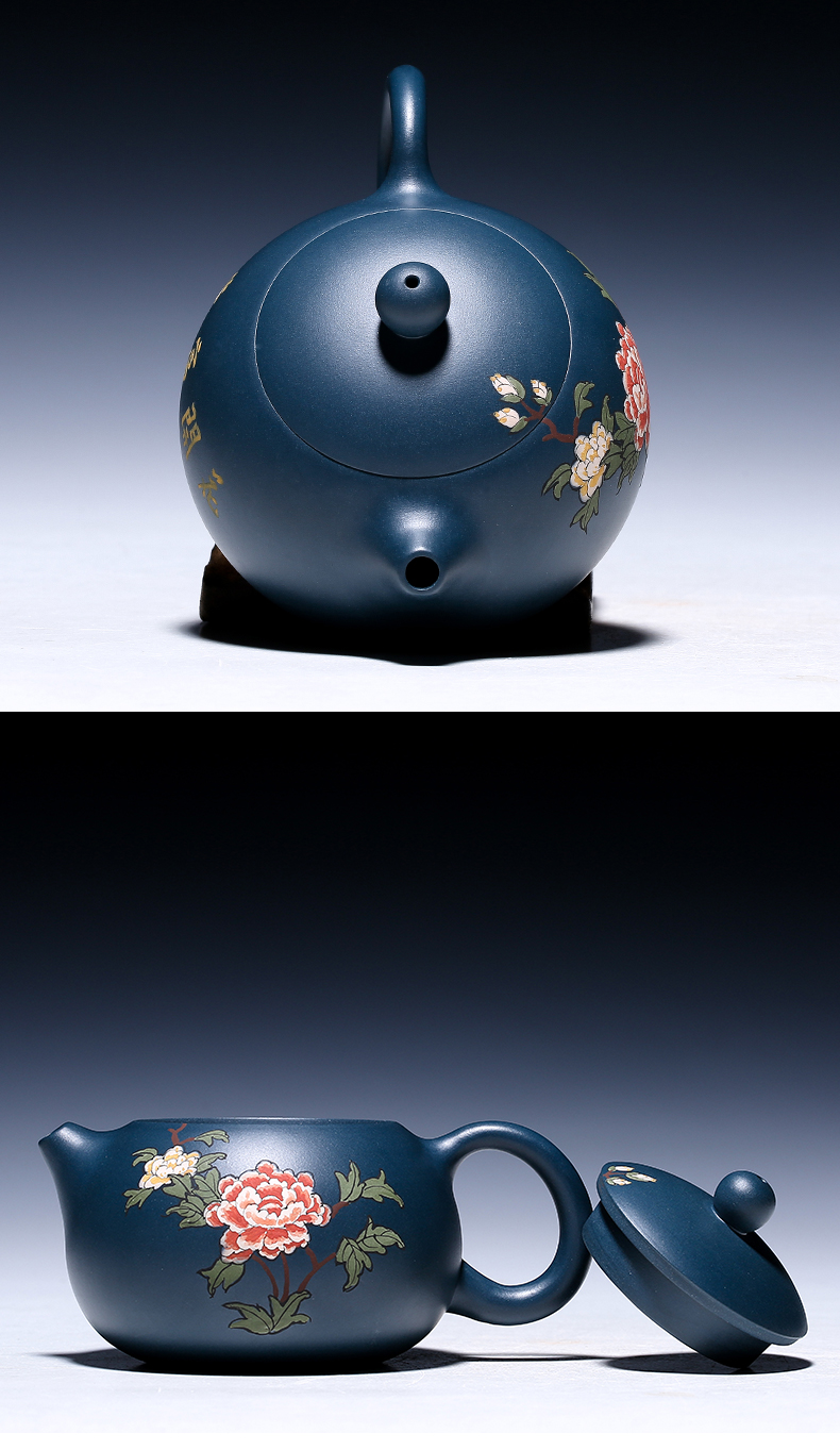 純手工紫砂壺，小巧琺瑯印花紫砂壺